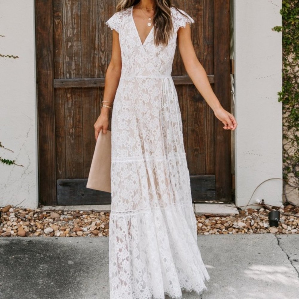 VICI Steadfast Love Lace Wrap Maxi Dress